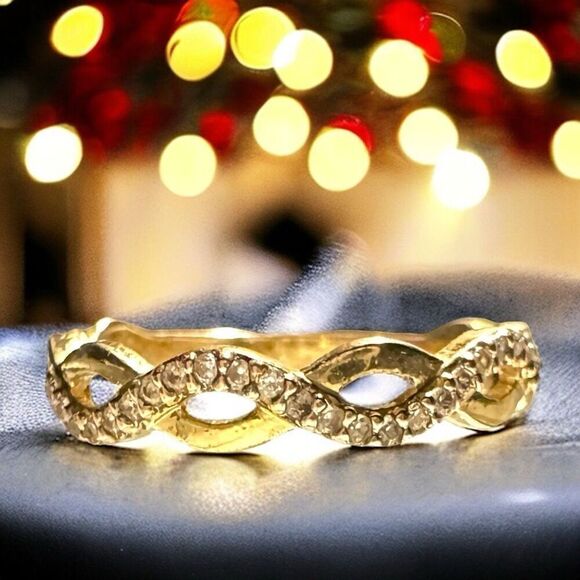 10k Yellow Gold & Genuine Diamond Eternity Infinity Band Ring TESTED Size 6 - Picture 3 of 8